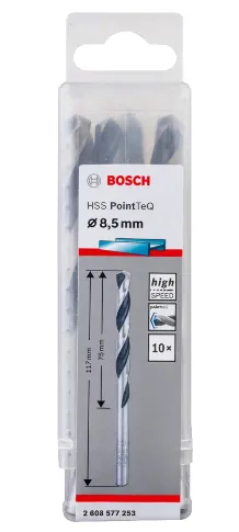 Bosch 2608577253 Metal Spiral Drill bit DIN 338 high-speed Steel Pointteq 8.5 mm - 10 - 1W