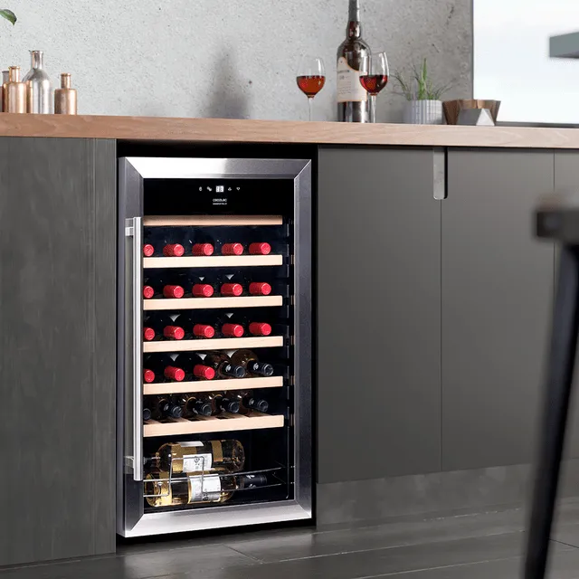 CECOTEC Bolero GrandSommelier 34030 Inox Compressor Frist&aring;ende vinkyl, 34 flaskor, Svart/Silver