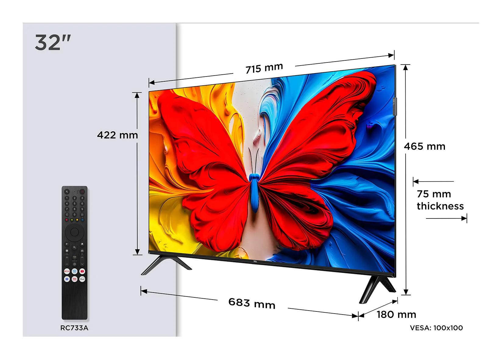 TCL 32S5K 32" Full HD QLED Android TV, 60Hz, HDR10, HLG