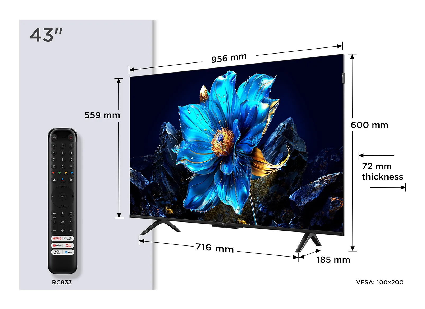 TCL P79K 43P79K 43" 4K QLED Google TV, 60 Hz, Dolby Vision, HDR10+, metallic