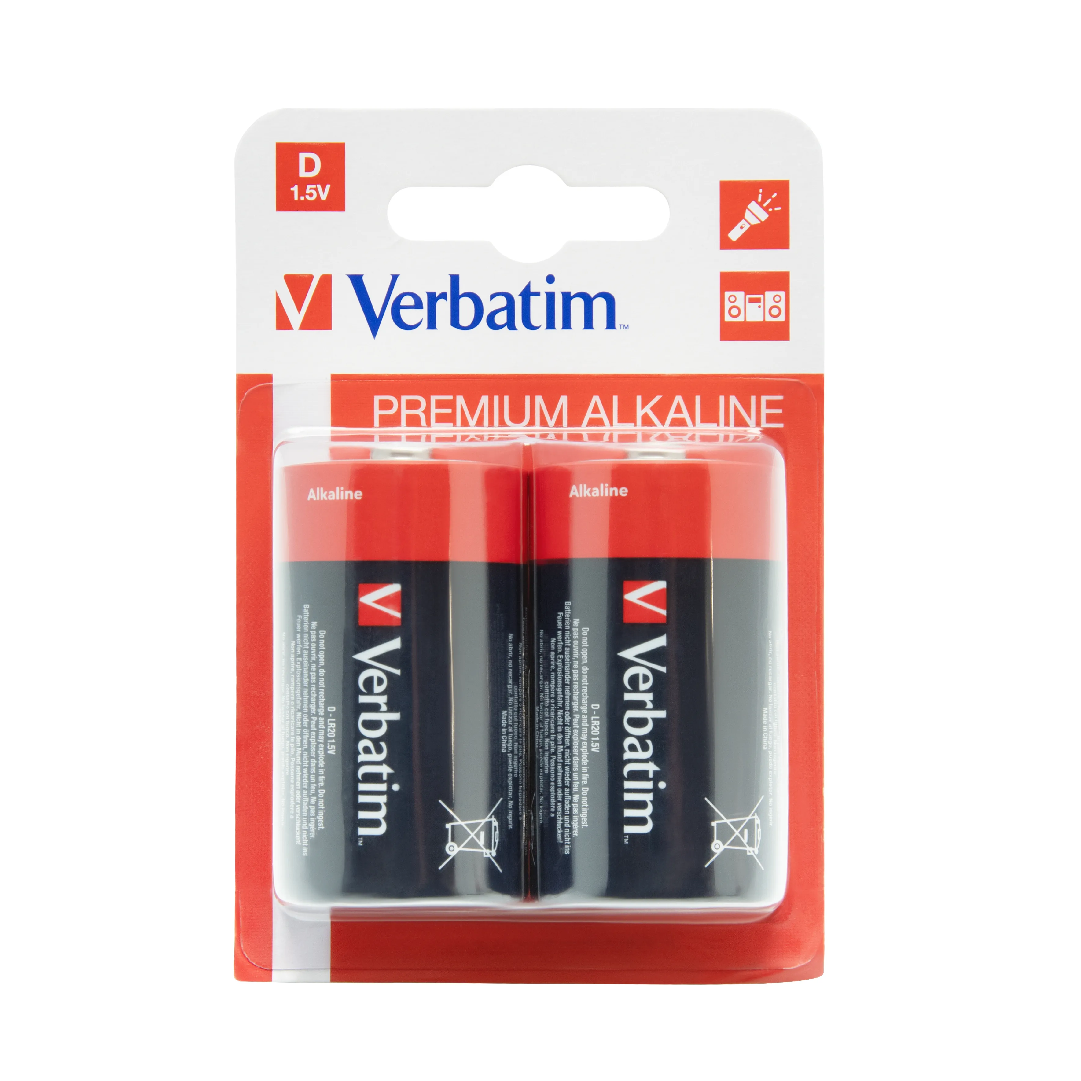 Verbatim batterier, D(LR20), 2 st Alkaline, 1,5 V