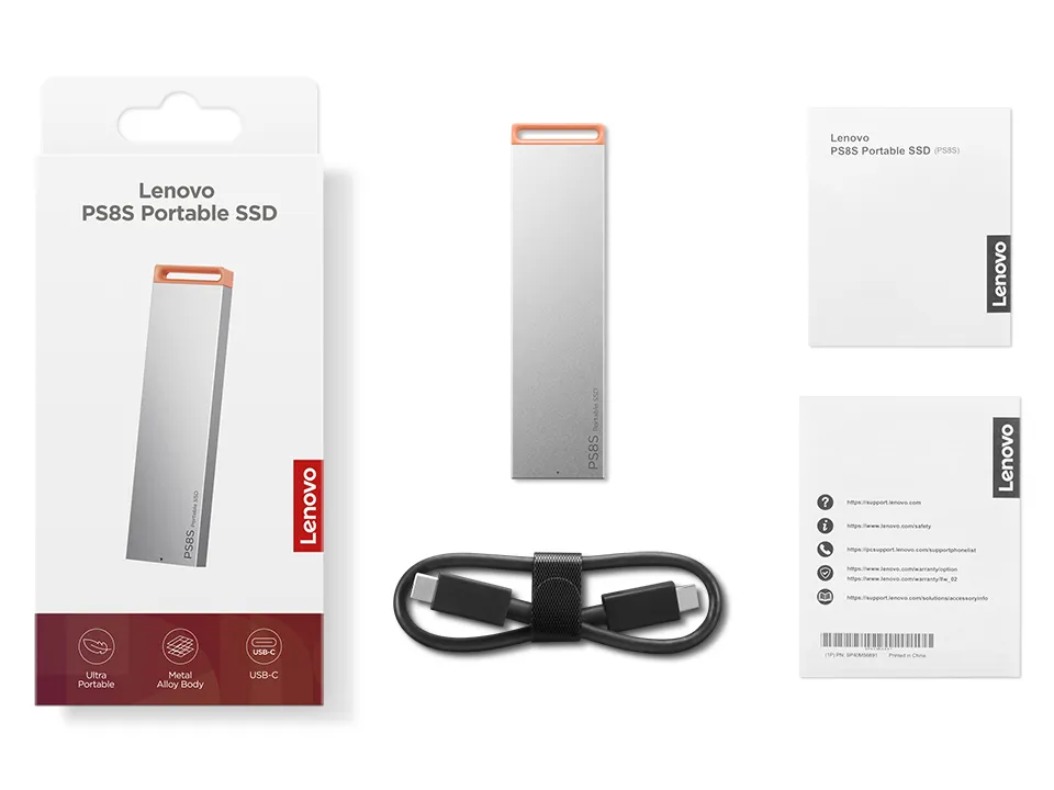 Lenovo PS8S 2TB External SSD with USB 3.2 Gen 2 (USB-C), Grey
