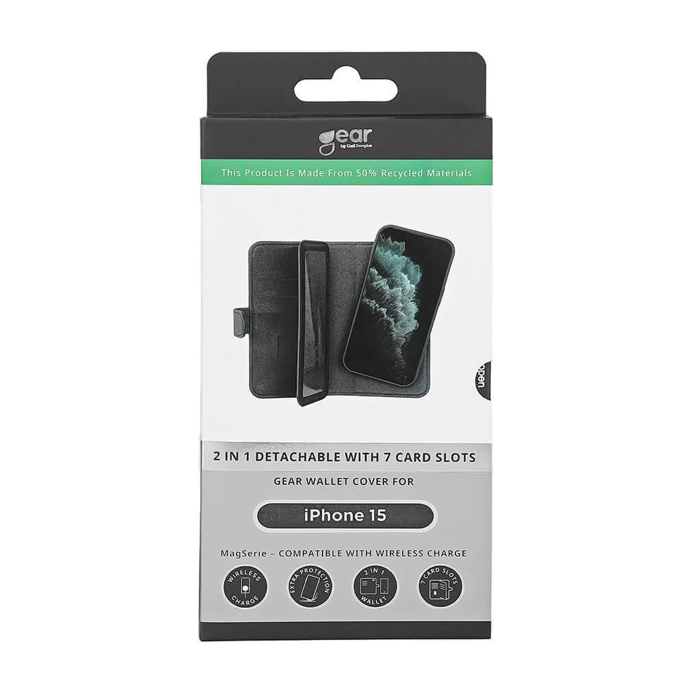 GEAR Wallet 7 Cards MagSeries, iPhone 15 - 2-in-1 Wallet Case, Black
