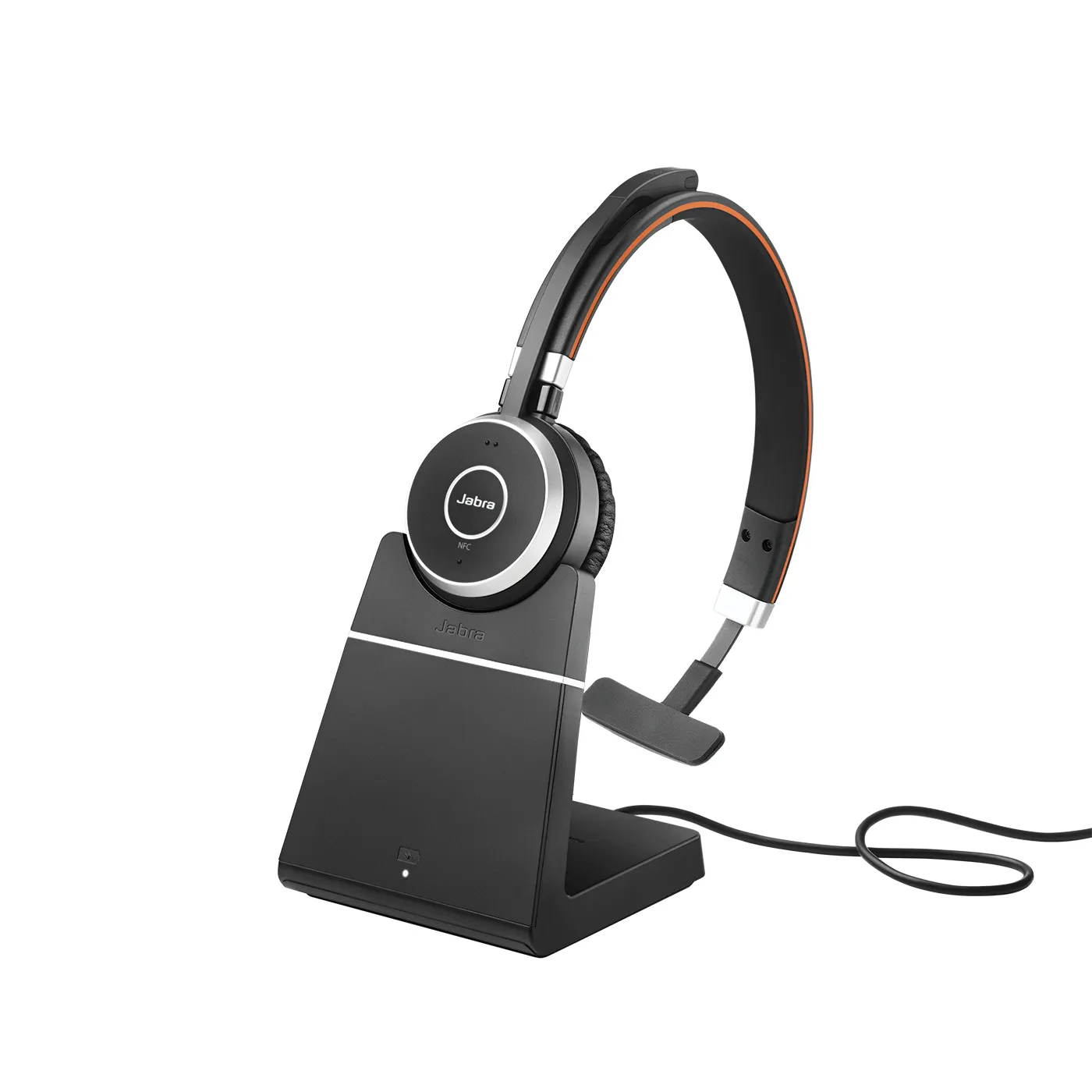 Jabra Evolve 65 SE UC Mono tr&aring;dl&ouml;s headset + laddningsstativ, svart