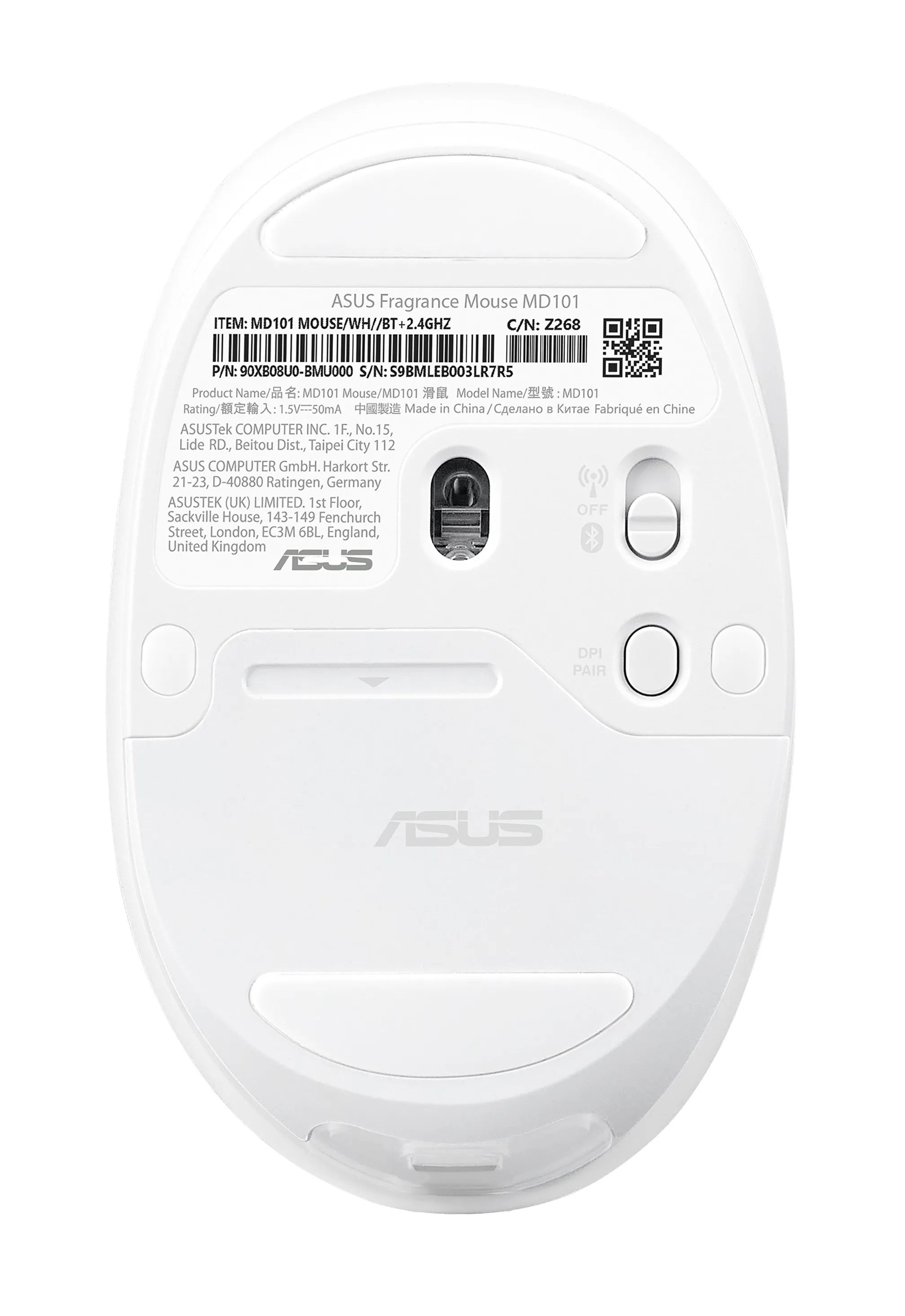 ASUS Fragrance Mouse MD101 tr&aring;dl&ouml;s mus, vit