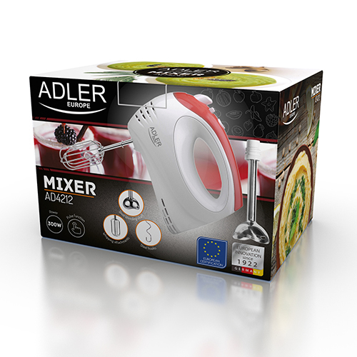 Adler AD 4212 300W Hand Mixer, Red, White