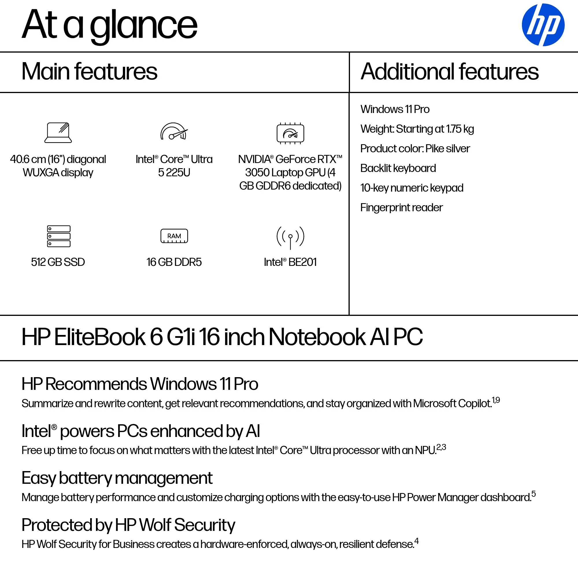 HP EliteBook 6 G1i 16" Ultra 5 225U, 16 GB, 512 GB, Win 11 Pro - b&auml;rbar dator, silver