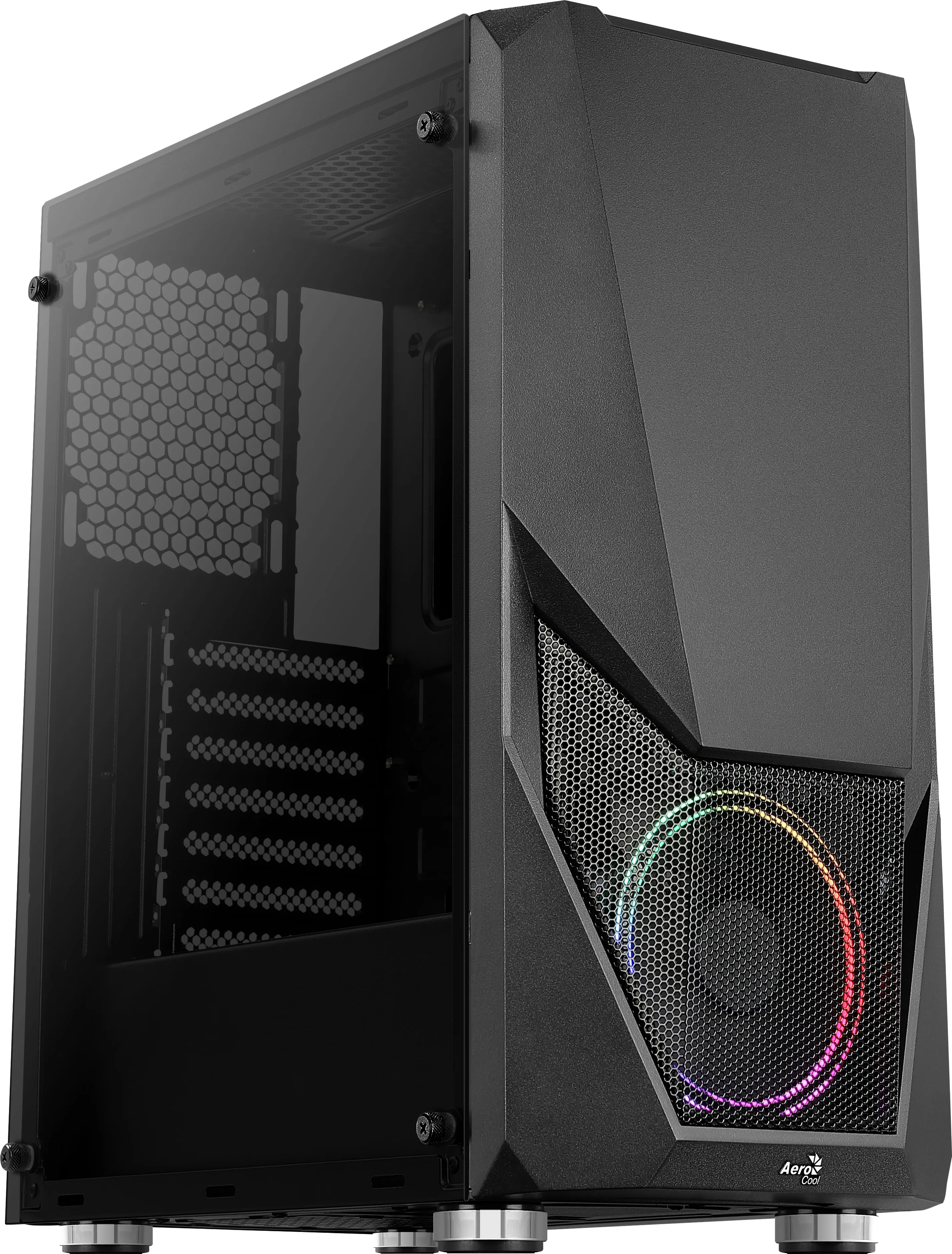 AeroCool Zauron midi-tower chassi med f&ouml;nster, med RGB-belysning, svart
