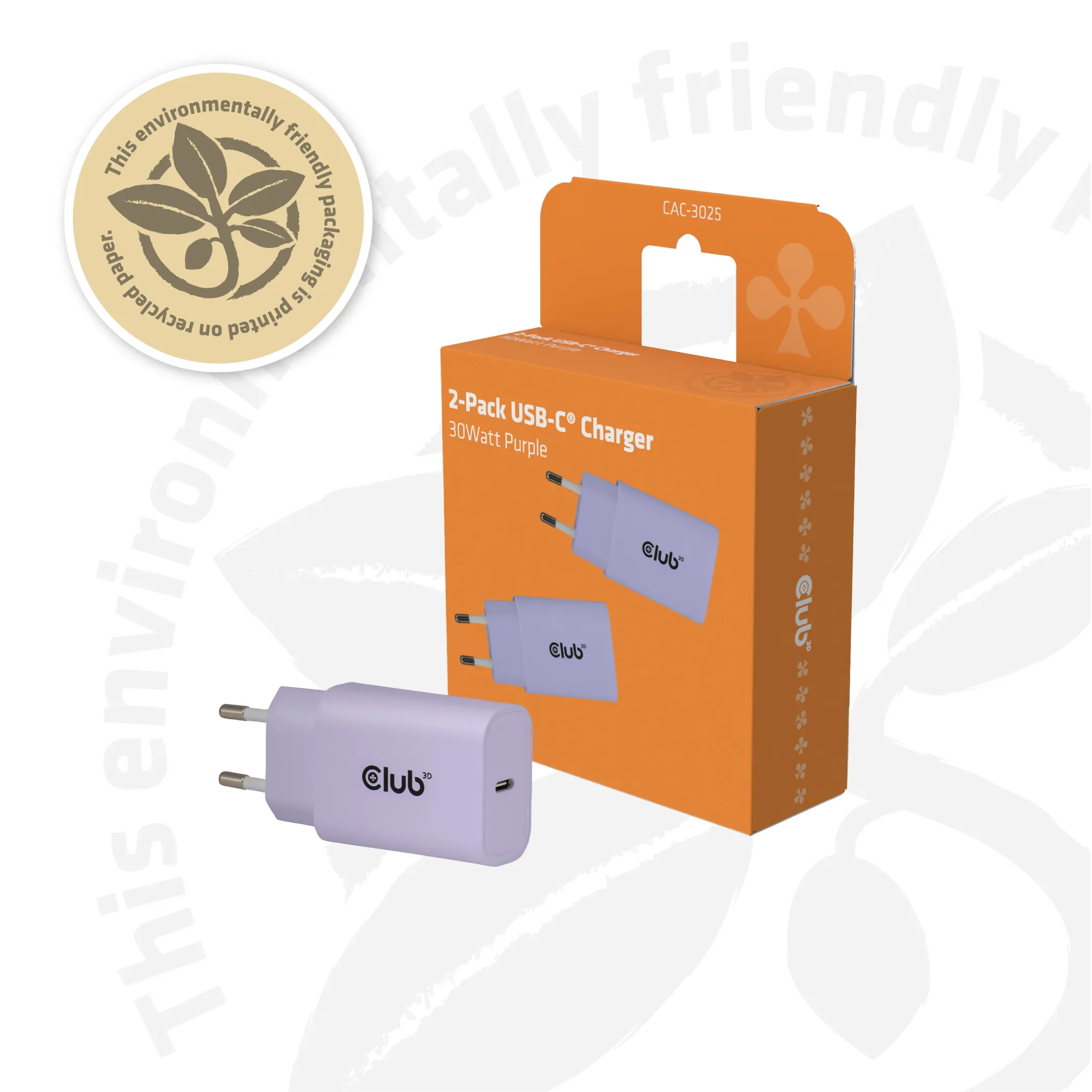 Club 3D CAC-3025 - 30 watt USB-C-str&ouml;madapter, lila