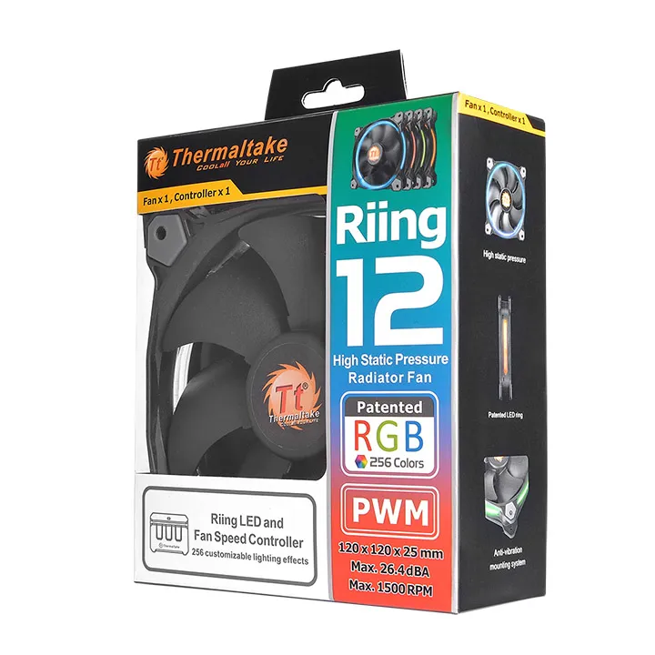 Thermaltake Riing 12 LED RGB high performance, 120mm -kotelotuuletin, musta