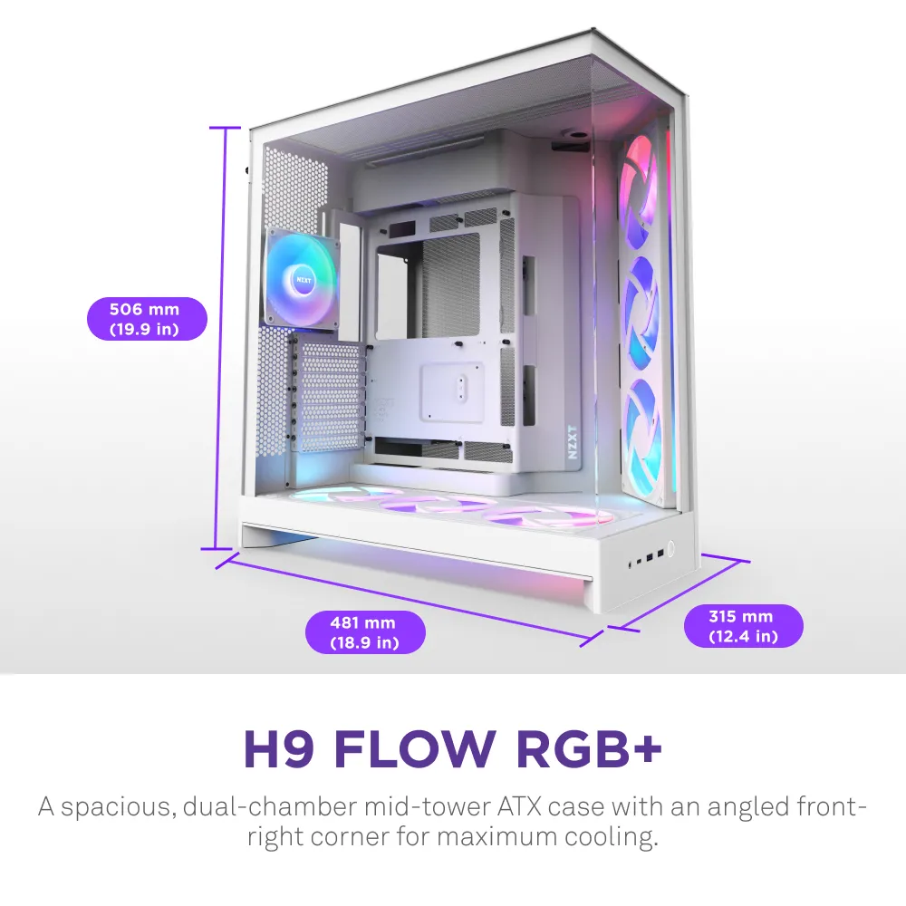 NZXT H9 Flow RGB (2025) -miditornikotelo, Valkoinen