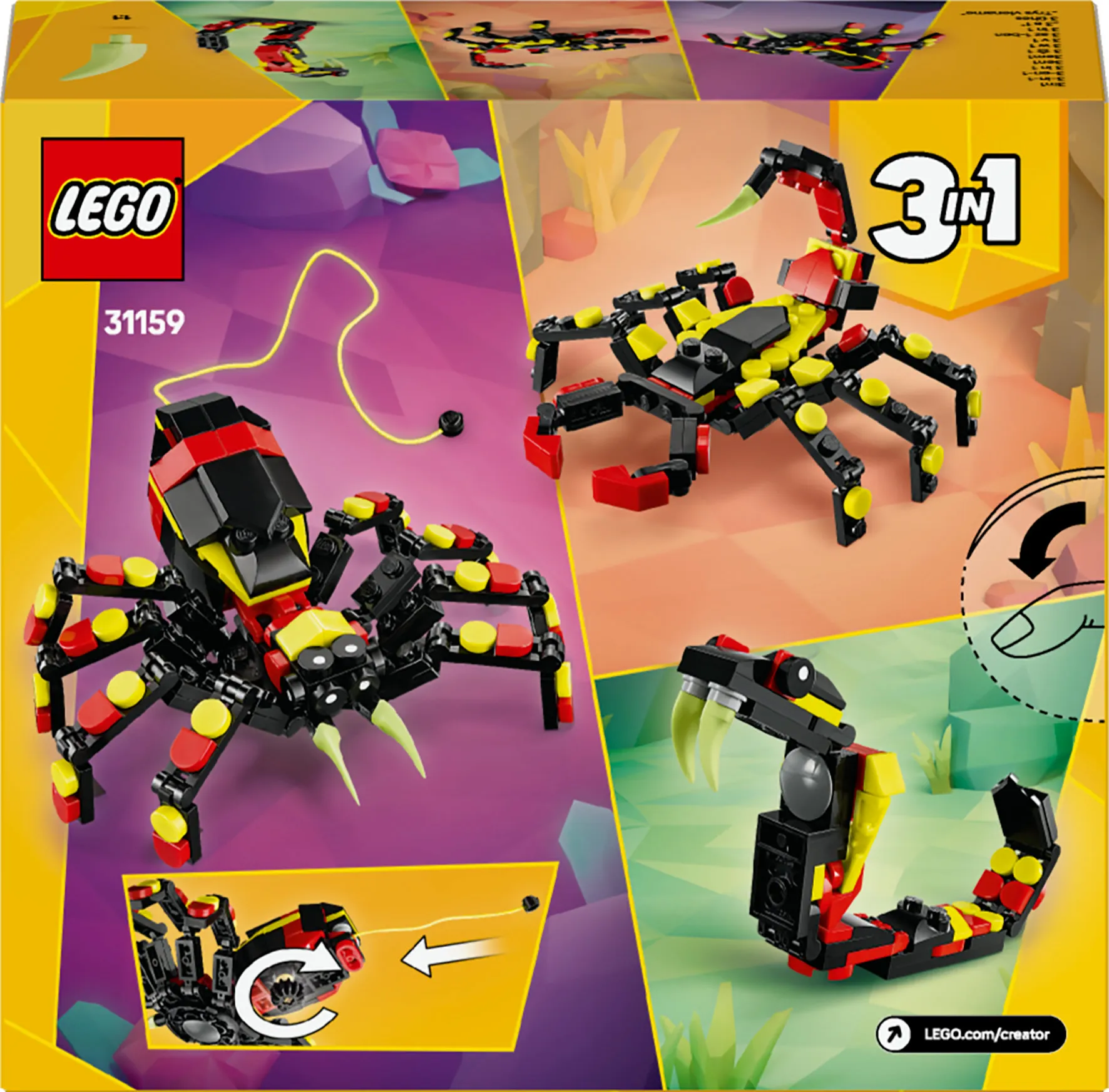 LEGO Creator 3-in-1 Villiel&auml;imet: H&auml;m&auml;h&auml;kki, K&auml;&auml;rme ja Skorpioni 31159