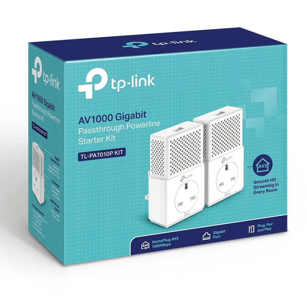 TP-Link AV1000 Powerline, Starter kit, Two Adapters, Passthrough, White