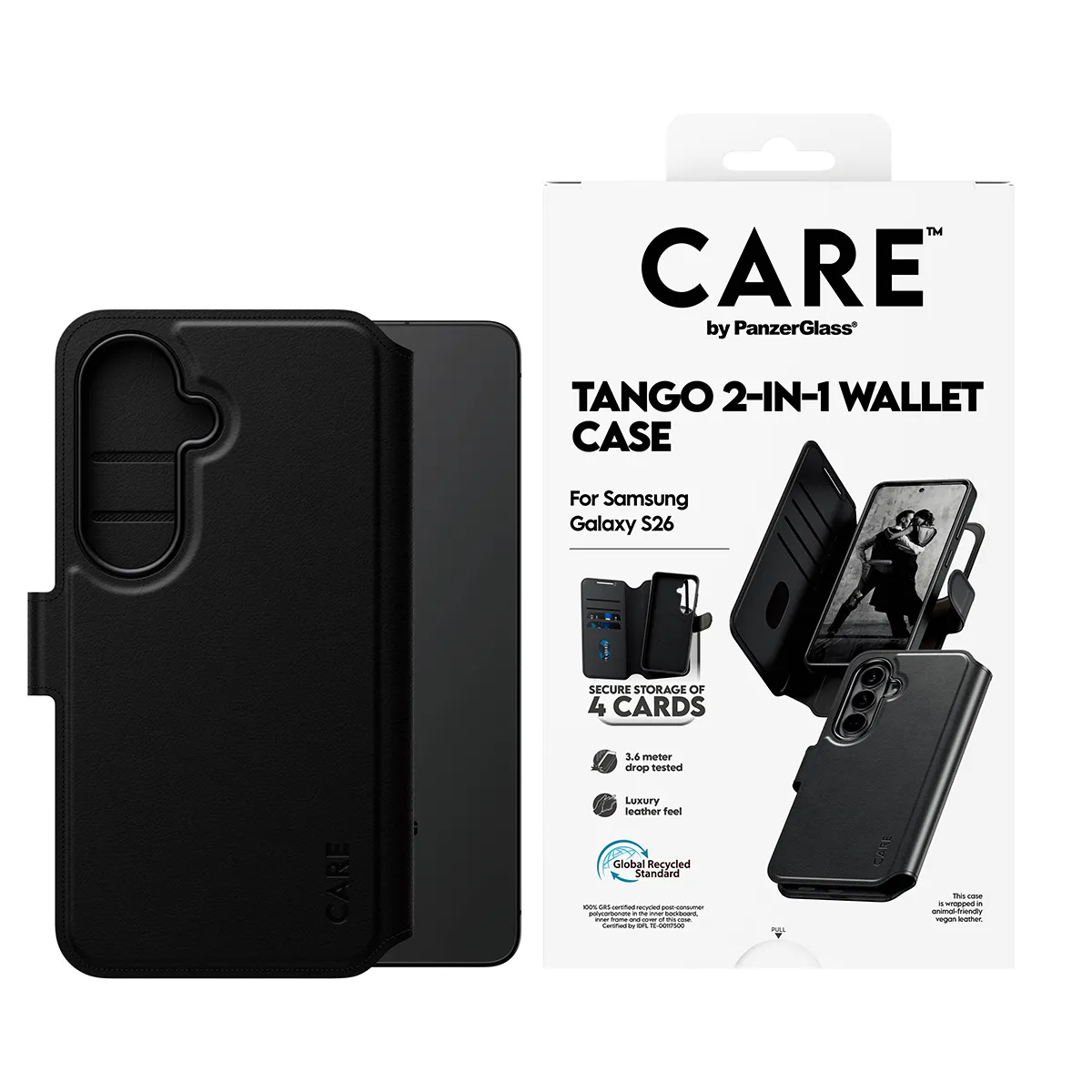 PanzerGlass CARE Tango MagSafe 2-in-1 pl&aring;nboksfodral f&ouml;r Galaxy S26, svart