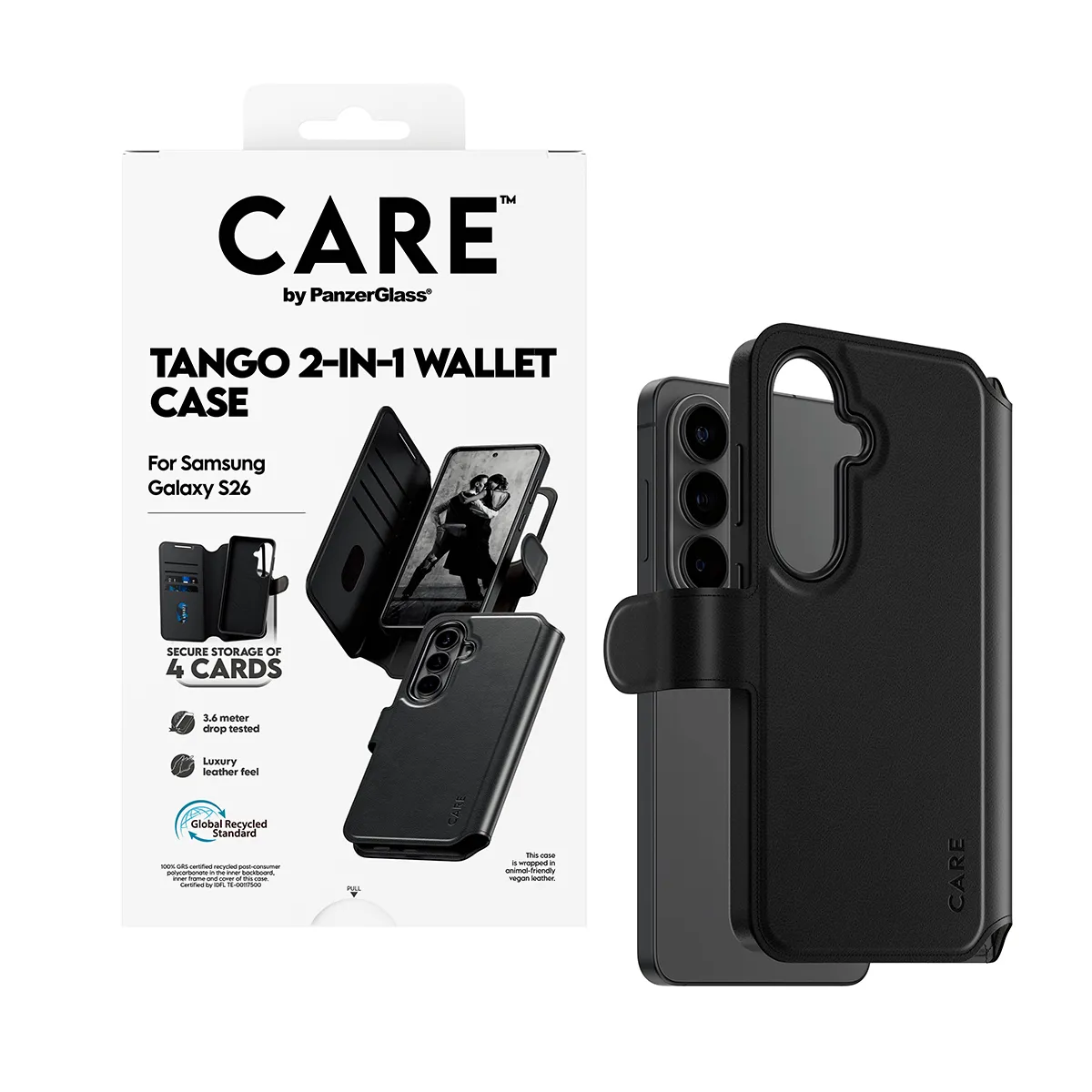 PanzerGlass CARE Tango MagSafe 2-in-1 pl&aring;nboksfodral f&ouml;r Galaxy S26, svart
