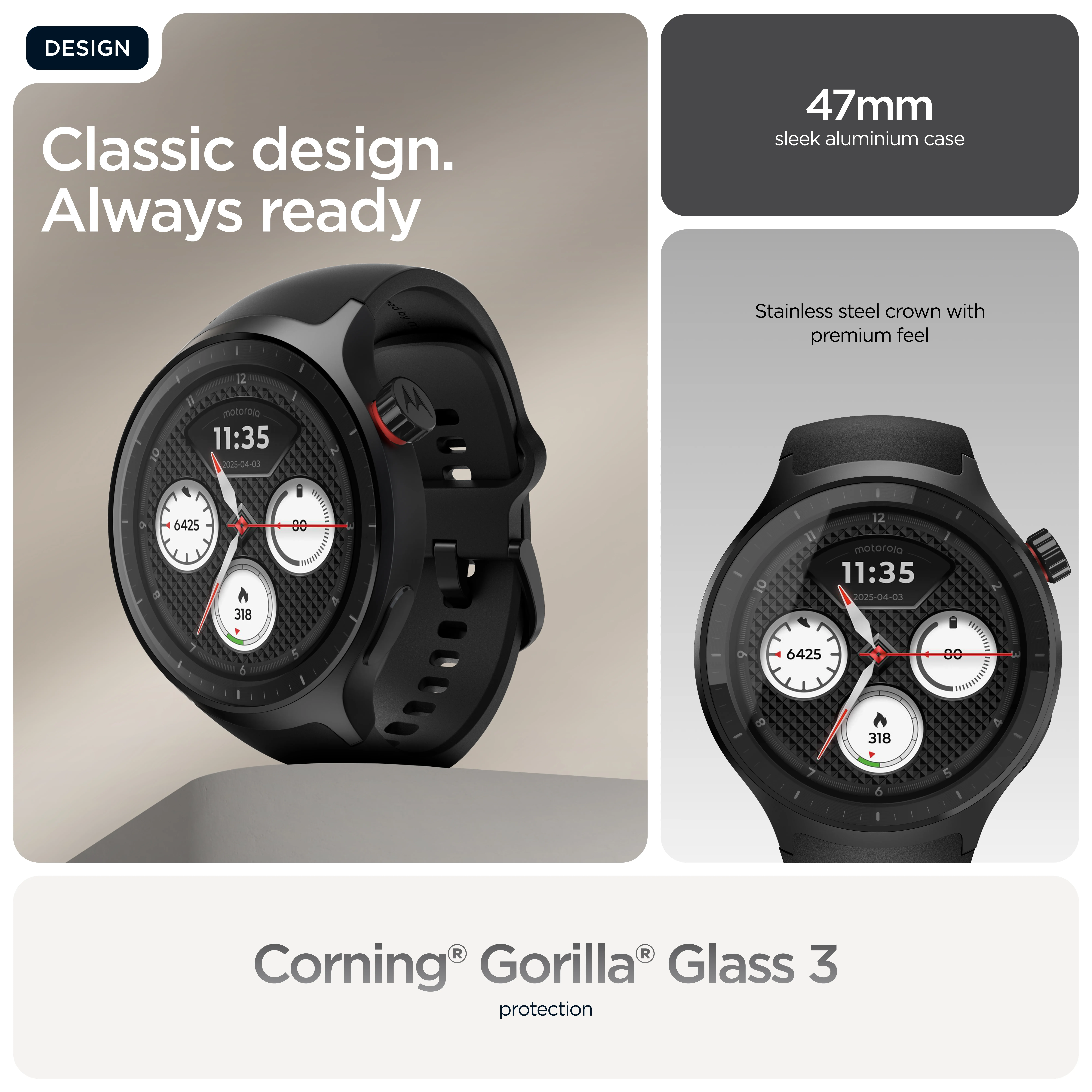 Motorola Moto Watch 47mm smartklocka, volcanic ash