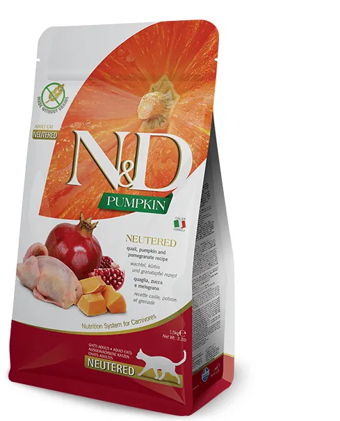 Farmina N&D Pumpkin Neutered Quail, Pumpkin and Pomegranate, Dry food for cats, Adult, 5kg