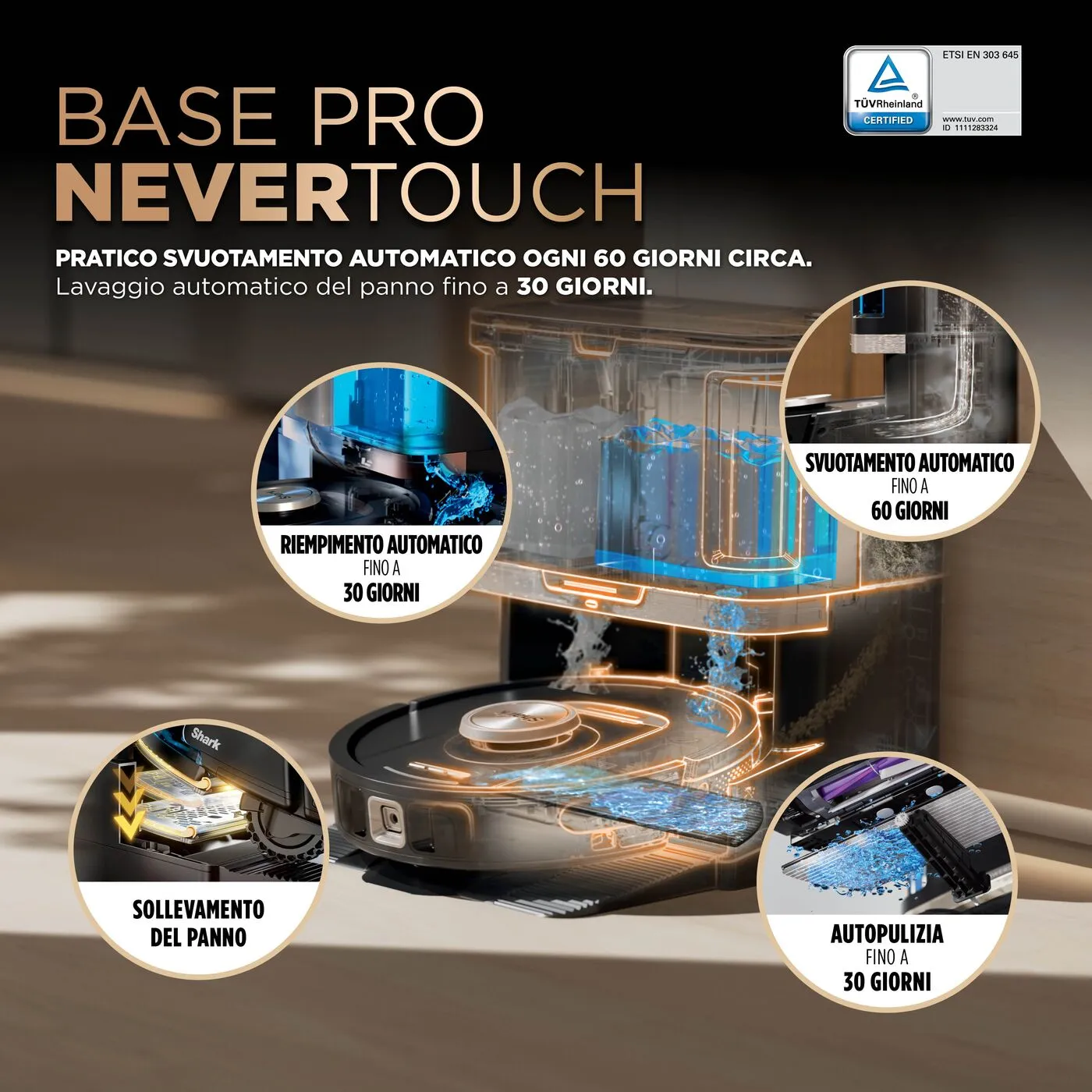 Shark PowerDetect NeverTouch Pro RV2800ZEEU Robot vacuum cleaner, Black, stone