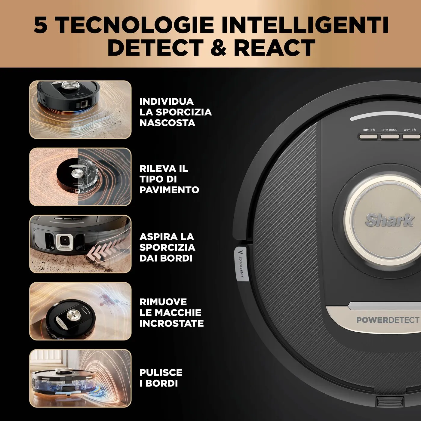 Shark PowerDetect NeverTouch Pro RV2800ZEEU Robot vacuum cleaner, Black, stone