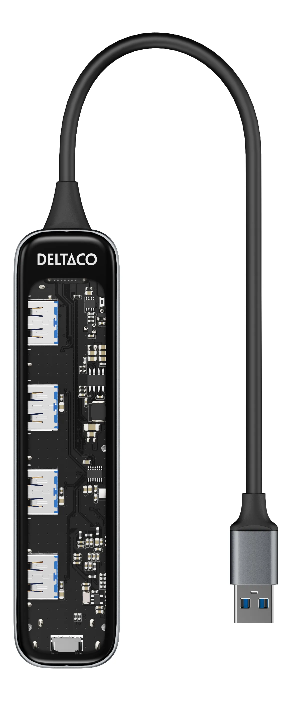 Deltaco 4x USB-A - USB hub, transparent