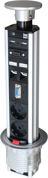 Smartline PopUp Konferens, CEE 7/4, VGA, HDMI, USB, RJ45, svart silver