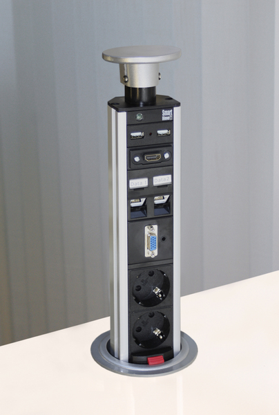 Smartline PopUp Konferens, CEE 7/4, VGA, HDMI, USB, RJ45, svart silver