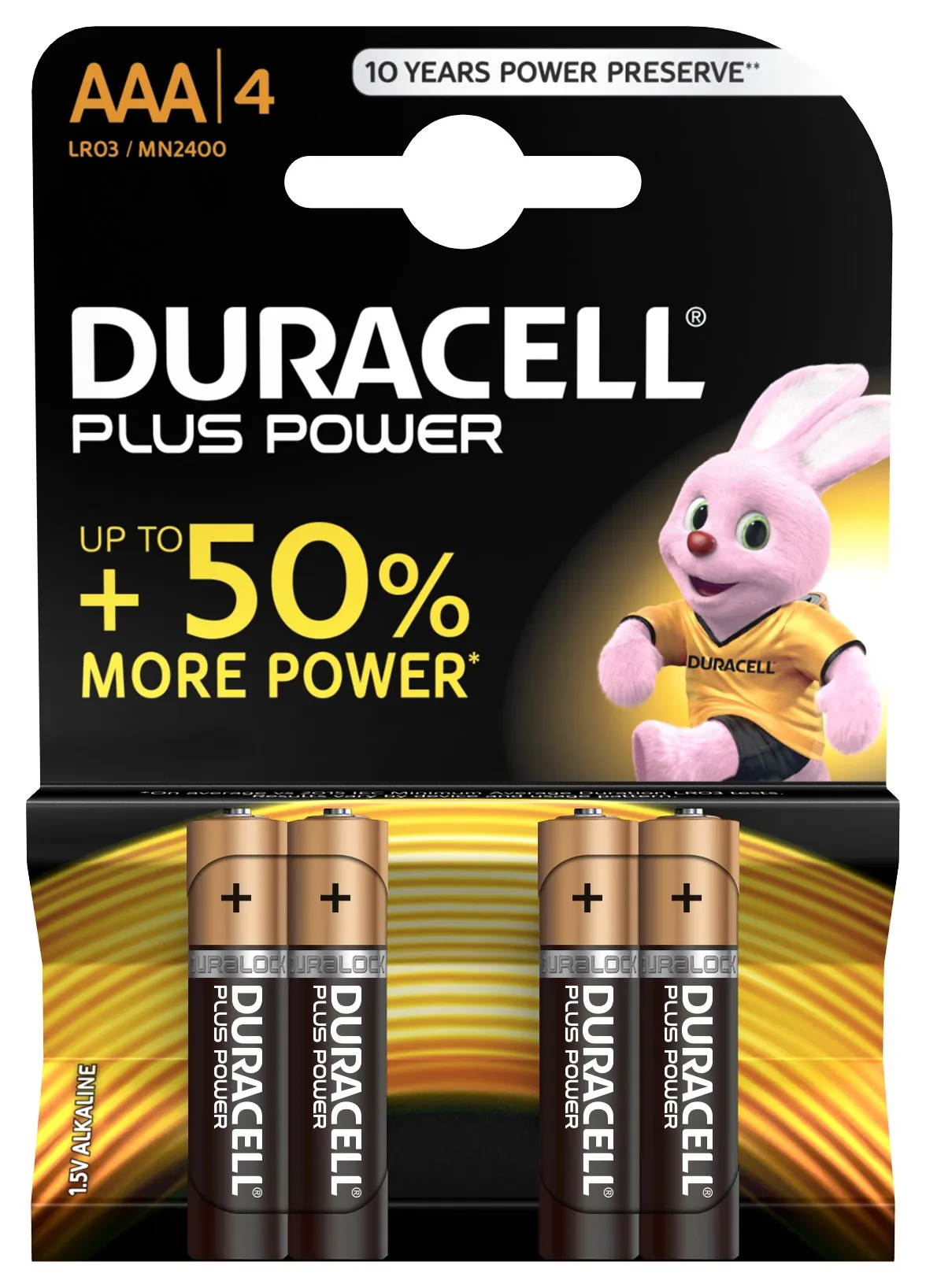 Duracell plus power aaa alkaliparisto 4kpl, lr03 mn2400k4 1,5v