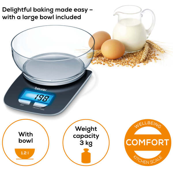 Beurer KS 25 Kitchen Scale, Black, 3 kg, 1 g