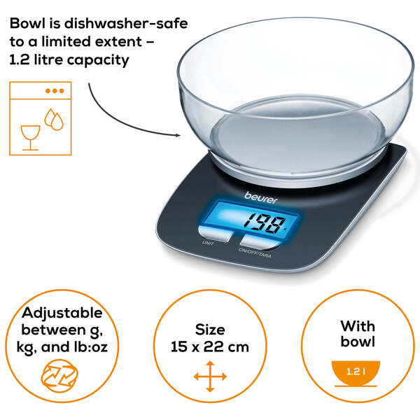 Beurer KS 25 Kitchen Scale, Black, 3 kg, 1 g