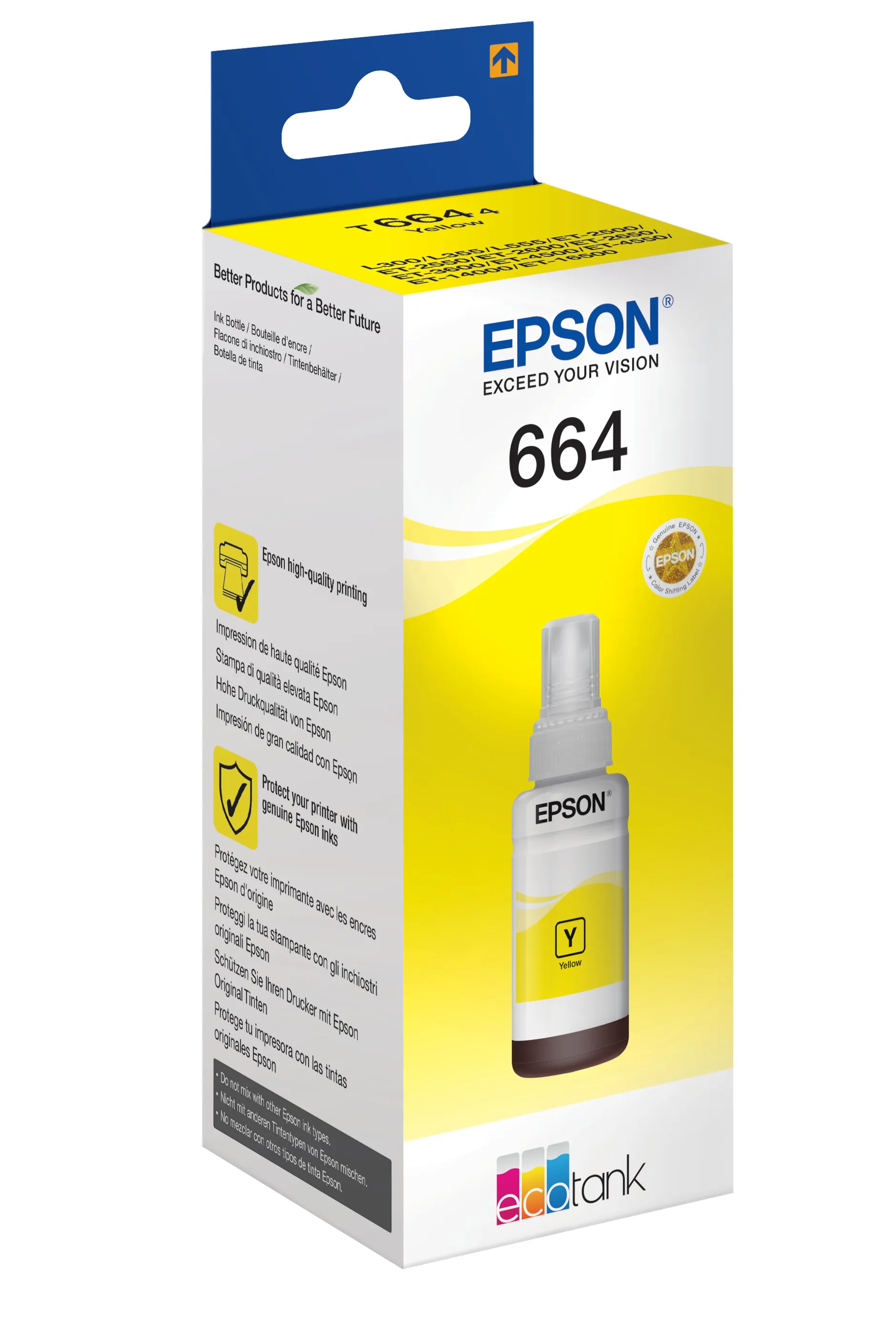 Epson 664 EcoTank -mustepullo, 70 ml, keltainen