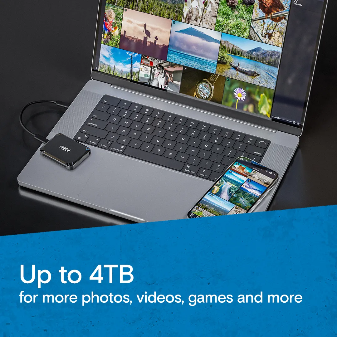 Crucial X9 2 Tt USB-C -ulkoinen SSD, Musta