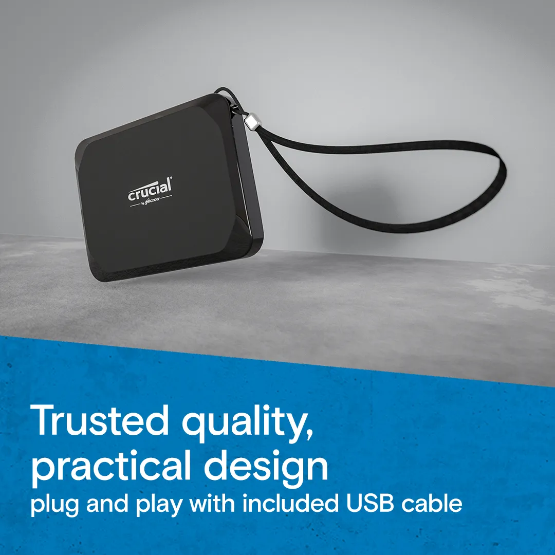 Crucial X9 2 Tt USB-C -ulkoinen SSD, Musta