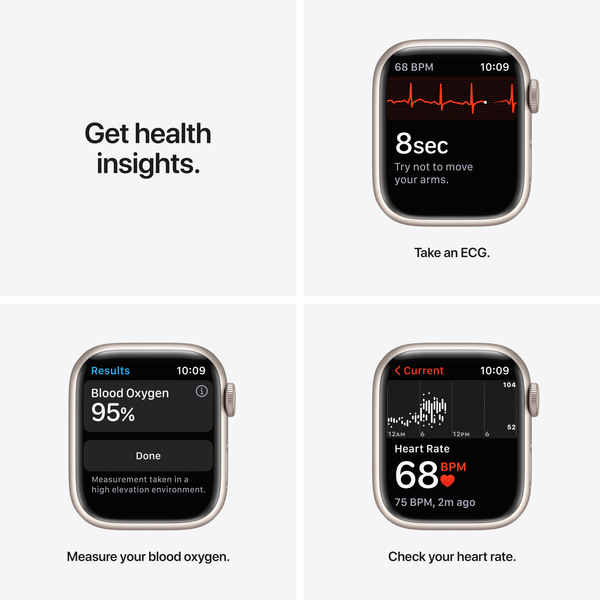 Apple Watch Series 7 GPS + Cellular, 41mm Starlight Aluminium Case with Starlight Sport Band - Regular