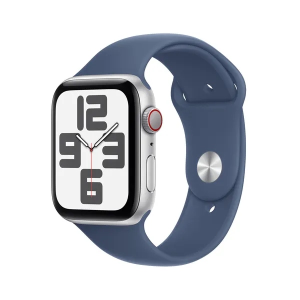 APPLE Watch SE GPS + Cellular 44mm Silver Aluminium Case with Denim Sport Band - M/L