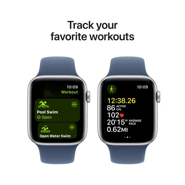 APPLE Watch SE GPS + Cellular 44mm Silver Aluminium Case with Denim Sport Band - M/L