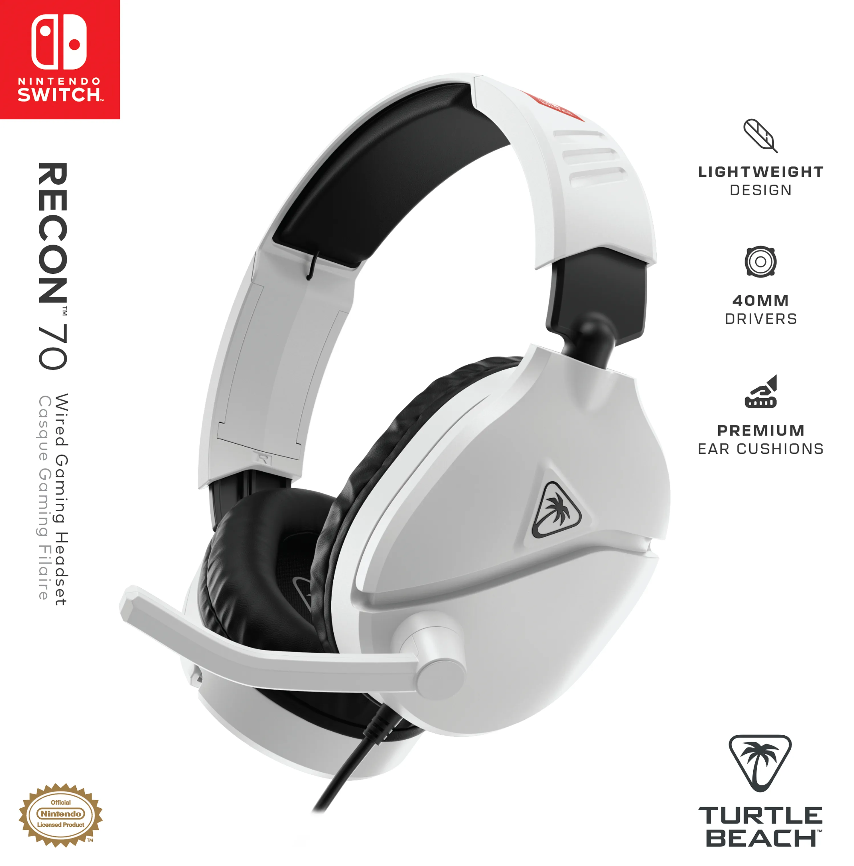 Turtle Beach Recon 70 Gaming Headset, Black/White