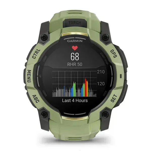 Garmin Instinct 3 50mm Sapphire tr&auml;ningsklocka med silikonarmband, Fern Green