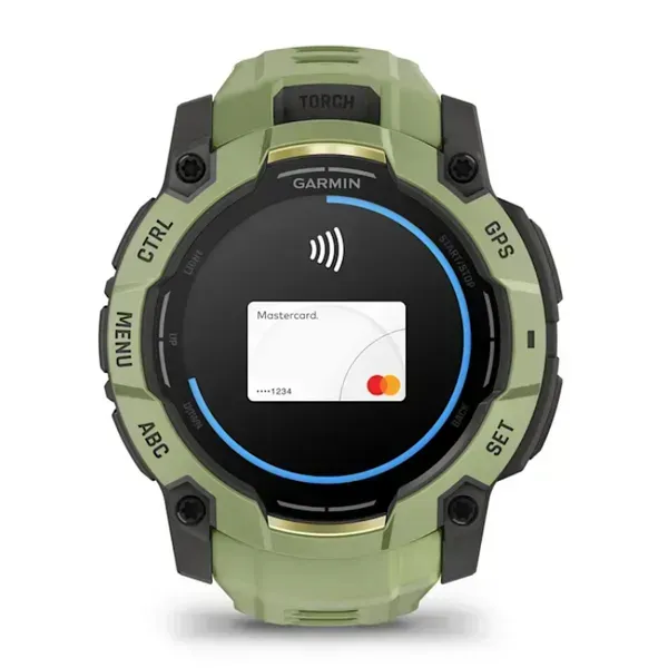 Garmin Instinct 3 50mm Sapphire tr&auml;ningsklocka med silikonarmband, Fern Green