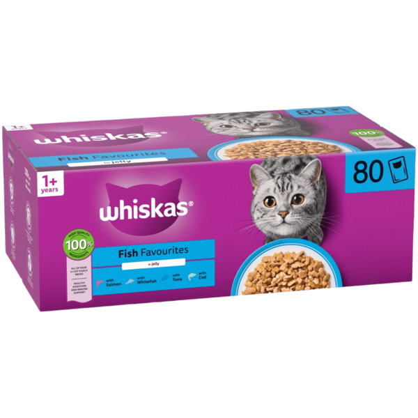 Whiskas Fish Favourites in Jelly, Wet food for cats, Adult, 80 x 85g