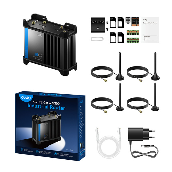 Cudy IR04_EU Router, Wi-Fi 4, N300, 4G LTE Cat 4, Dual SIM, PoE, Silver