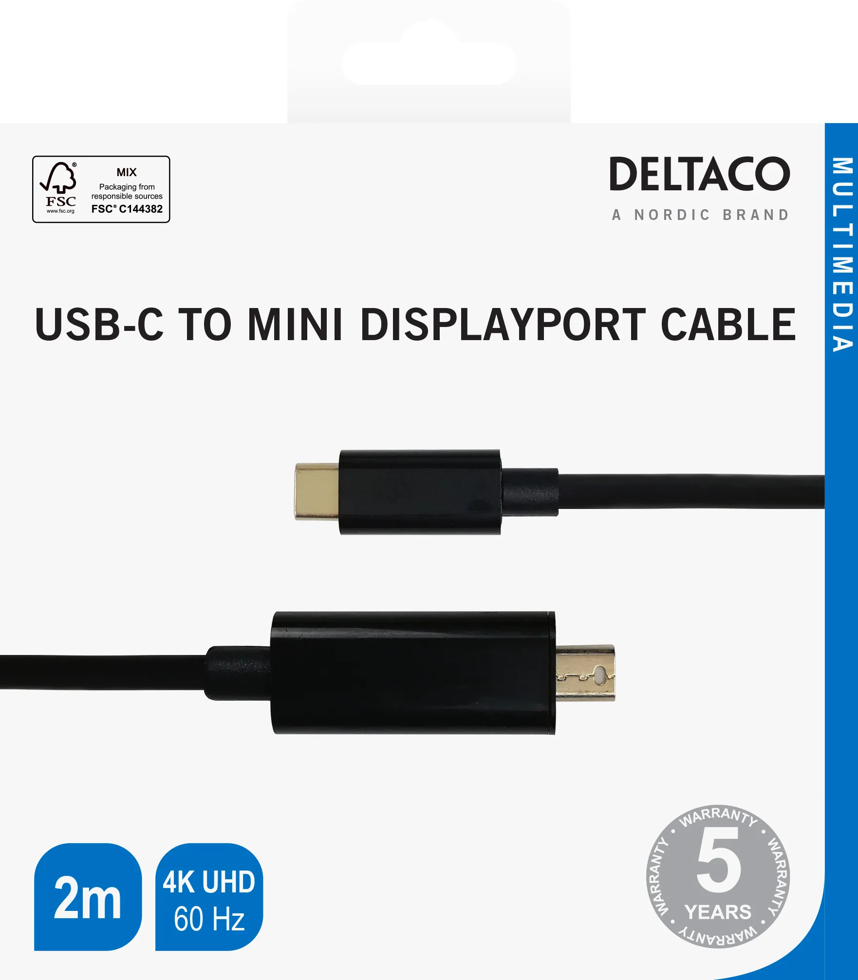Deltaco USB-C - Mini DisplayPort 4K - cable, Black, 2m