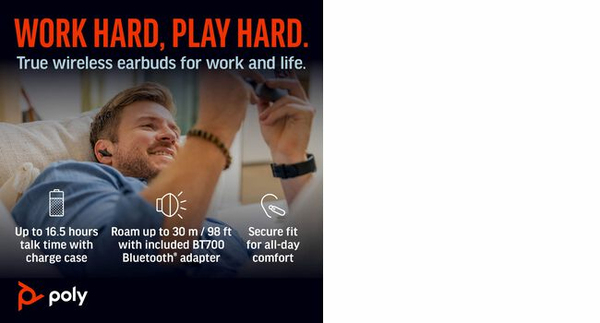 Poly Voyager Free 60+ UC tr&aring;dl&ouml;sa in-ear h&ouml;rlurar, vit