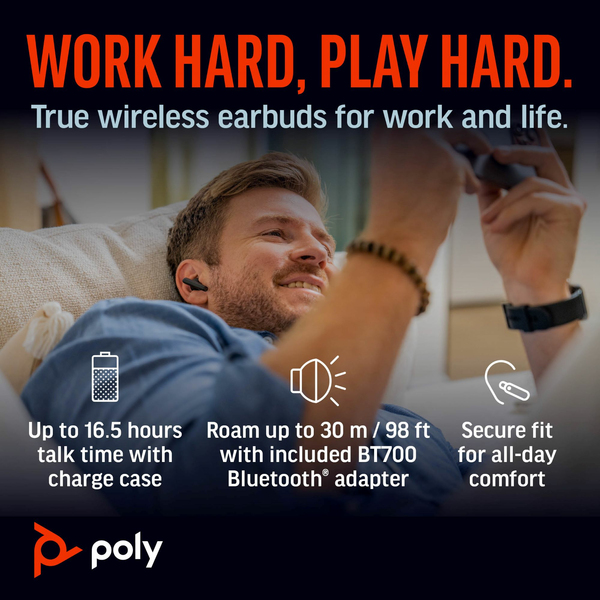 Poly Voyager Free 60+ UC tr&aring;dl&ouml;sa in-ear h&ouml;rlurar, vit