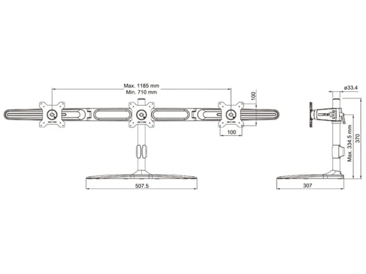 Multibrackets M VESA Desktopmount Triple Stand bordsstativ, f&ouml;r 3 sk&auml;rmar, 15-24", 8 kg, svart