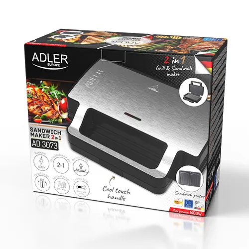 Adler AD 3073 Sandwich Toaster, 1400 W, Black/Silver