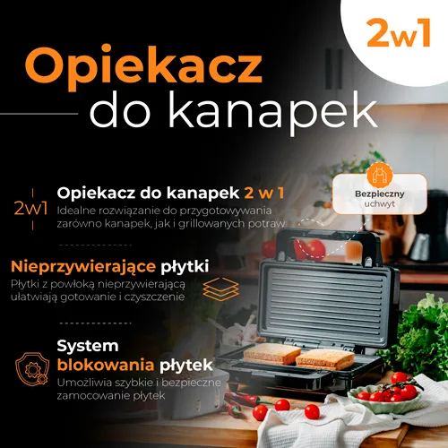Adler AD 3073 Sandwich Toaster, 1400 W, Black/Silver