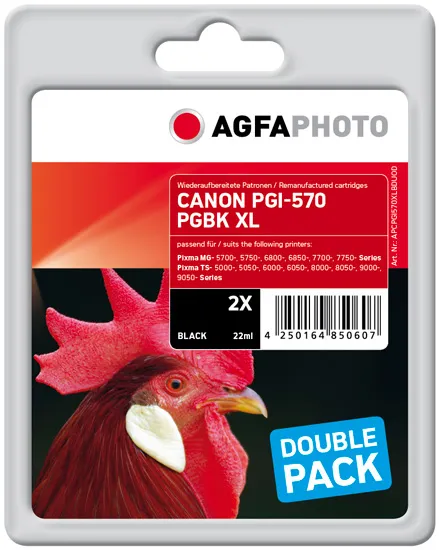 AGFAPHOTO PGI-570PGBK XL ink cartridge kit, Black, 2 pcs