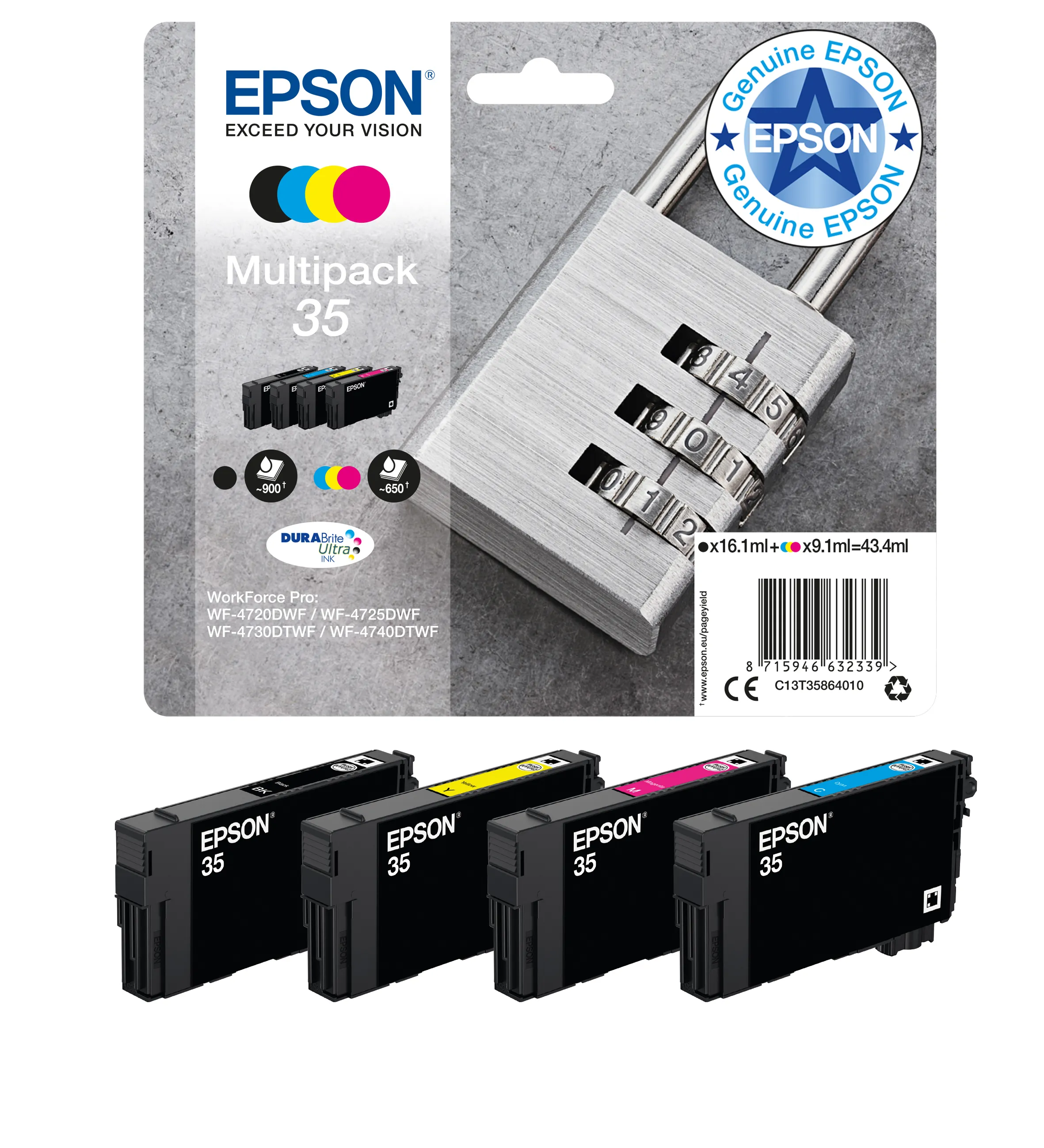 Epson 35 -mustekasettipakkaus, musta/syaani/magenta/keltainen, 4 kpl