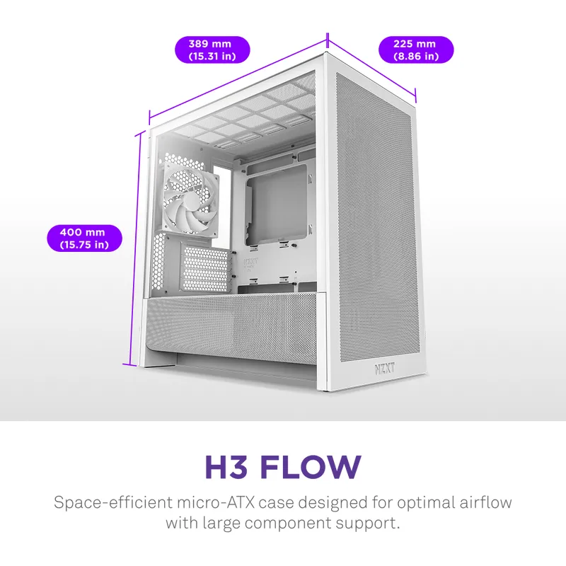 NZXT H3 Flow (2025) mATX - chassi, Vit