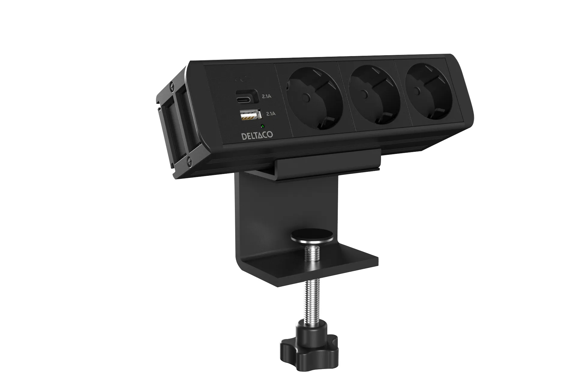 Deltaco On-desk Outlet, 3 outlets, 1x21W A+C USB, GST18 cable